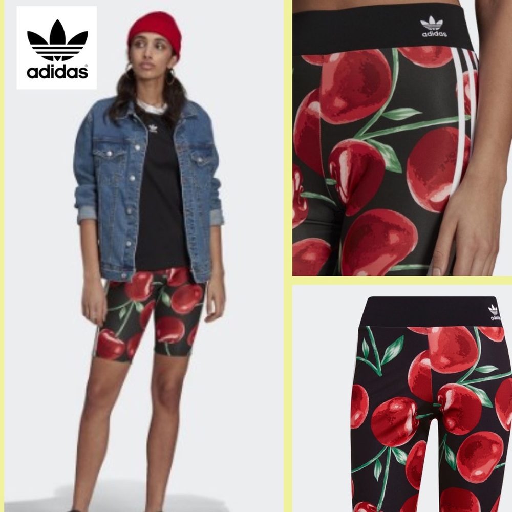 adidas Women’s Cherry Print Bike Shorts - Black/Red - Picture 2 of 6